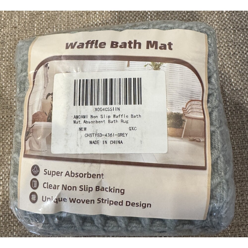 New Amoami Gray Waffle Bath Mat 17" x 24" - Picture 2 of 3
